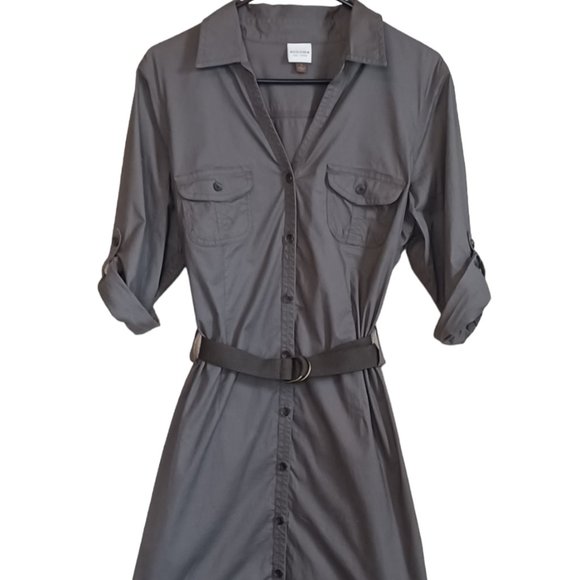 Olive Green Button-front V-neck Dress size Large - Picture 2 of 5